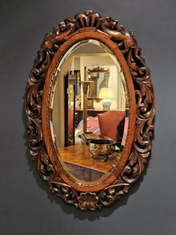 Antique Late Victorian Carved Oak Framed Mirror at Sturmans Antiques mirror for sale