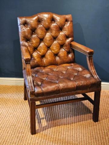 Antique Late Victorian Gainsborough Chair with Original Leather Upholstery at Sturmans Antiques chair for sale
