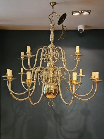 Antique Large Edwardian 15 Arm Two Tier Chandelier at Sturmans Antiques lighting for sale