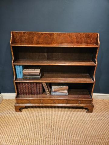Antique Superb Victorian Burr Walnut and Oak Waterfall Bookcase at Sturmans Antiques furniture for sale