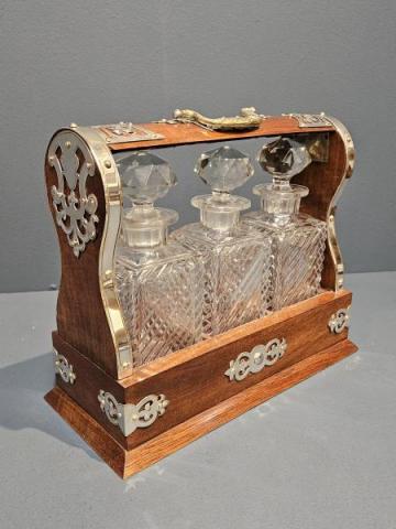 Antique Small Victorian Walnut and Silver Plated Tantalus at Sturmans Antiques tantalus for sale