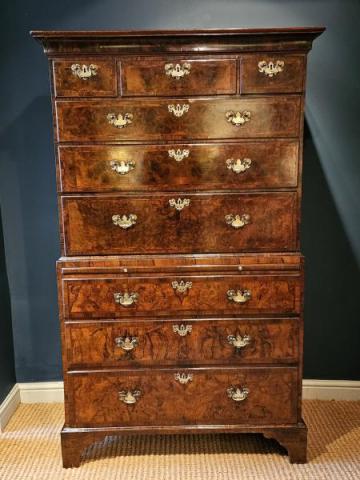 Antique George I Walnut Chest on Chest with Brushing Slide at Sturmans Antiques furniture for sale