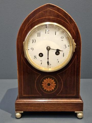Antique Late Victorian Bell Chiming Mahogany Mantel Clock at Sturmans Antiques clock for sale