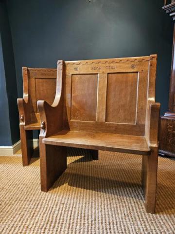 Pair of Thompsons of Kilburn Mouseman Settles at Sturmans Antiques mouseman for sale
