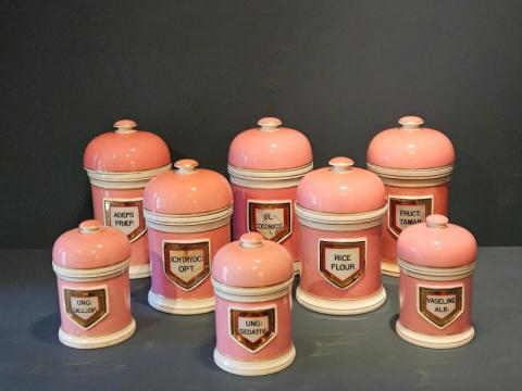 Antique Set of Victorian Porcelain Apothecary Jars at Sturmans Antiques porcelain for sale