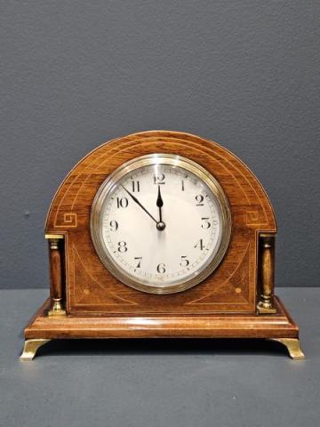 Antique Fine Quality Edwardian Inlaid Arched Top Mantel Clock at Sturmans Antiques clocks for sale