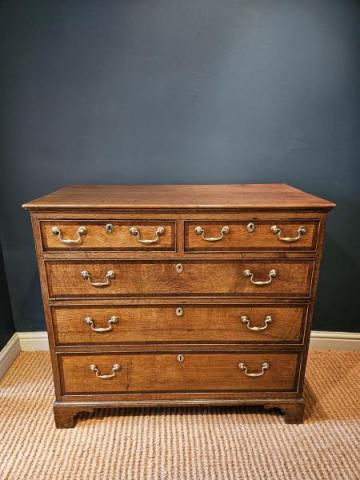 George III Oak and Antique Mahogany Crossbanded Chest of Drawers at Sturmans Antiques Furniture for sale 