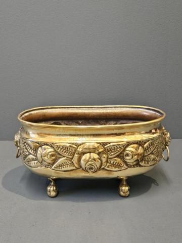 Antique Victorian Brass Rose Border Planter at Sturmans Antiques metalware for sale