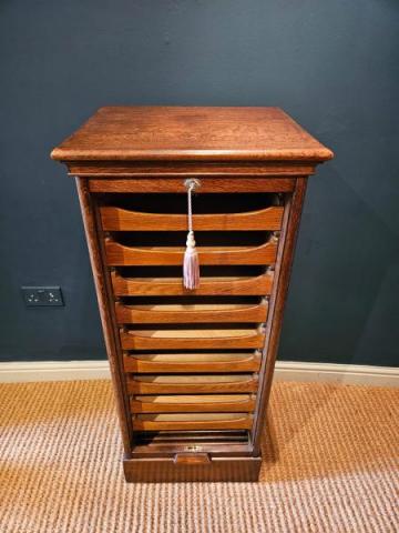 Antique Edwardian Oak Tambour Front Filing Cabinet at Sturmans Antiques furniture for sale