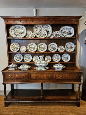Antique Superb George III Oak Country House Dresser and Rack at Sturmans Antiques furniture for sale