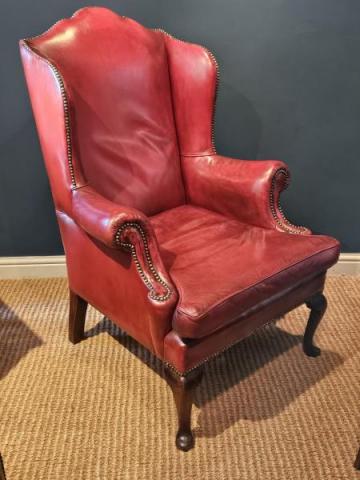 Antique Top Quality 1920's Leather Wing Back Arm Chair at Sturmans Antiques furniture for sale