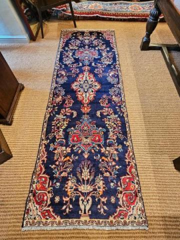 Superb Persian Navy Blue Wool Runner Rug at Sturmans Antiques Rugs for sale