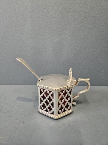 Antique Early Victorian Mustard Pot with Cranberry Liner by Henry Wilkinson of Sheffield at Sturmans Antiques silver for sale