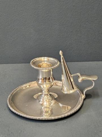 Antique Victorian Silver Chamber Stick and Snuffer by Thomas Bradbury & Sons of London at Sturmans Antiques silver for sale