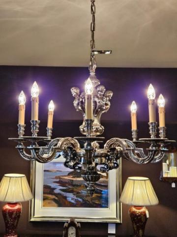 Antique Superb Edwardian Nickel Plated 8 Arm Chandelier at Sturmans Antiques lighting for sale