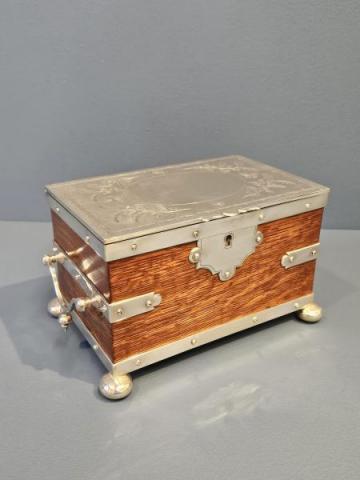 Antique Victorian Oak and Silver Plated Tea Caddy at Sturmans Antiques boxes for sale