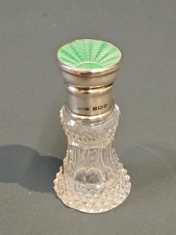 Antique Silver and Emerald Green Enamel Crystal Scent Bottle at Sturmans Antiques silver for sale
