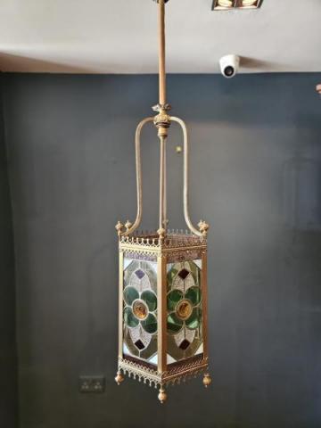 Antique Superb Victorian Leaded Glass Lantern at Sturmans Antiques lighting for sale