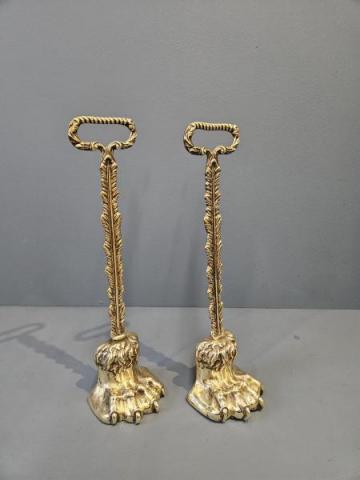 Antique Pair of Regency Brass Paw Foot Door Stops at Sturmans Antiques metalware for sale