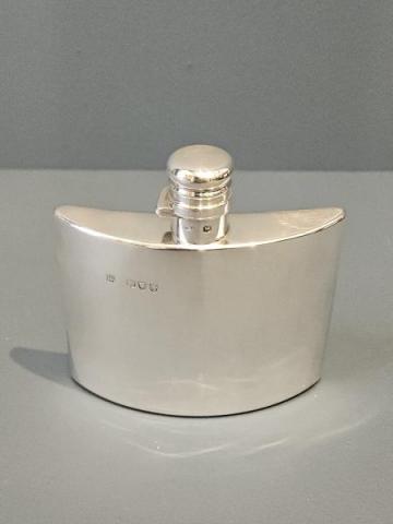 Antique Immaculate Crescent Shaped Hip Flask at Sturmans Antiques silver for sale