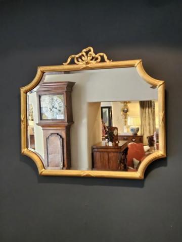 Antique Late Victorian Timber Gilt Mirror with Ribbon Crest at Sturmans Antiques mirror for sale