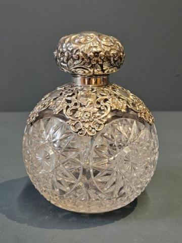 Antique Superb Large Crystal and Silver Overlaid Scent Bottle by Synyer & Beddoes of Birmingham at Sturmans Antiques glassware for sale