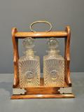 Antique Victorian Oak and Silver Plated 2 Bottle Tantalus at Sturmans Antiques tantalus for sale